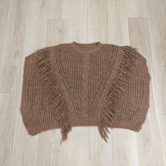 Anthropologie Women's Marled Fringe Poncho ONESIZE Bronze Knit Frontier Boho - Picture 5 of 12